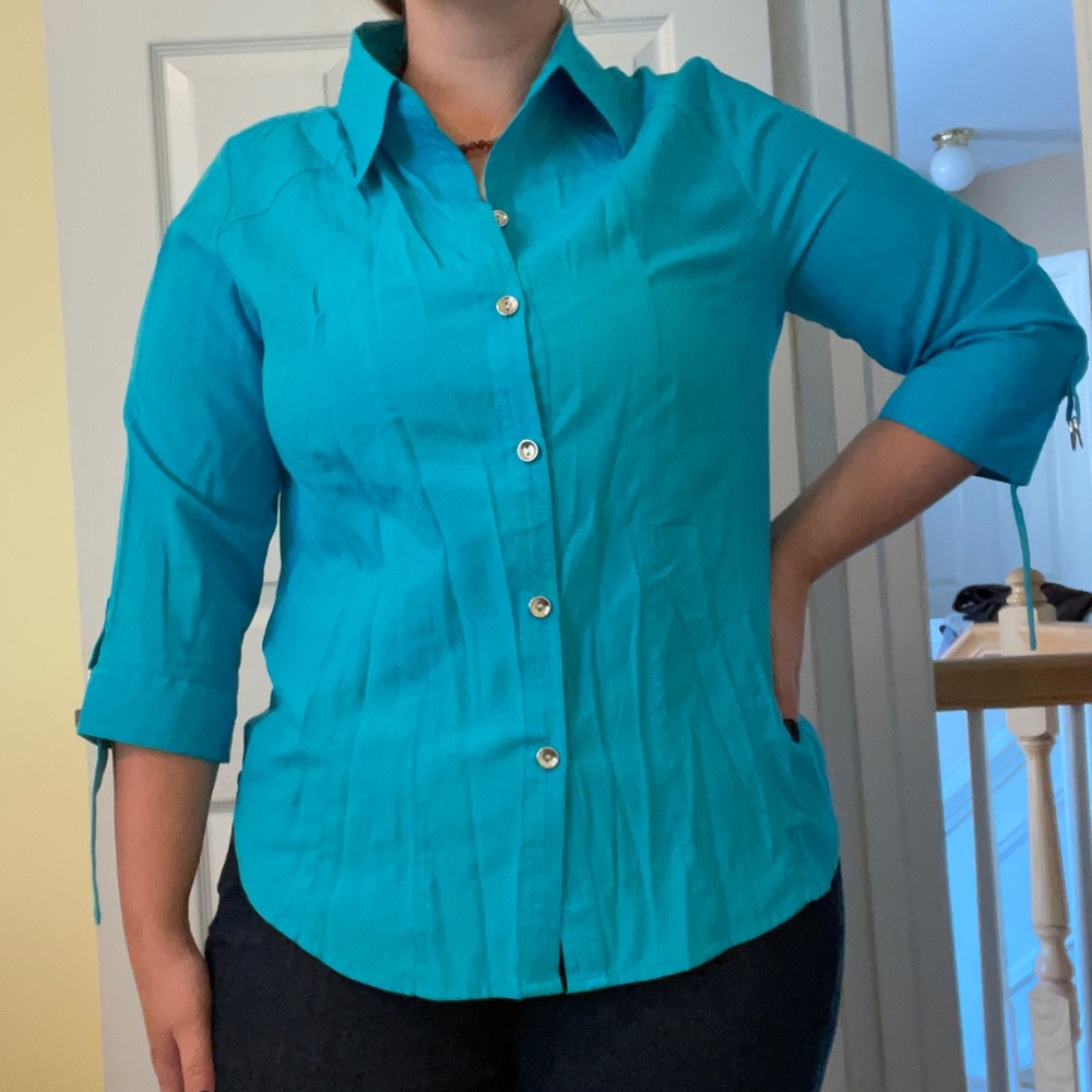 Vintage Button Down Teal Top